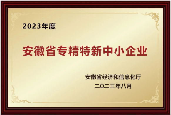 安徽省“专精特新“中小企业荣誉称号